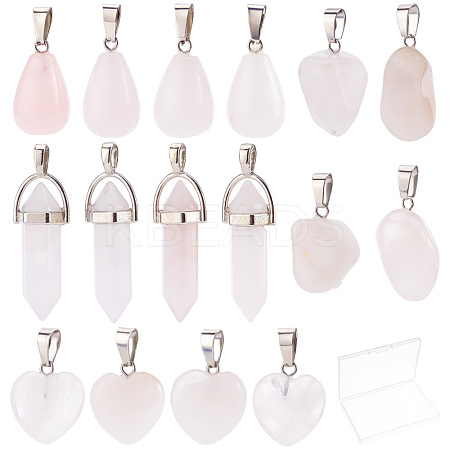 16Pcs 4 Style Natural Rose Quartz Pendants G-SC0001-75-1