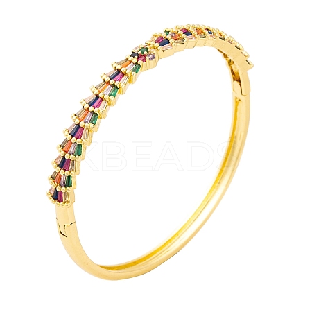 Brass Pave Colorful Cubic Zirconia Hinged Bangles for Women BJEW-S147-33G-E-1