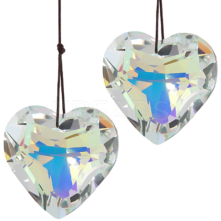 2Pcs Glass Heart Pendant Decorations HJEW-SP0001-22B-1