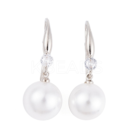 Rack Plating Brass Cubic Zirconia ABS Pearl Earring Hooks EJEW-S219-16P-05-1