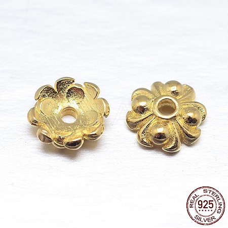 Real 18K Gold Plated 4-Petal 925 Sterling Silver Bead Caps STER-M100-06-1