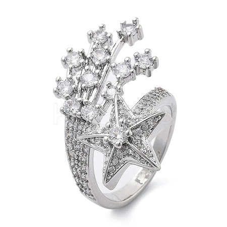 Brass Micro Pave Clear Cubic Zirconia Open Cuff Rings for Women RJEW-S402-06P-1