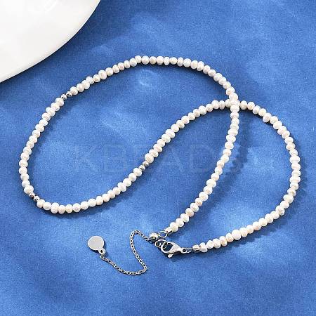 Natural Freshwater Pearl Potato & Brass Beaded Necklaces NJEW-D338-01P-1
