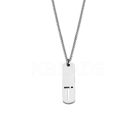 304 Stainless Steel Rectangle with Laser Cut Initial Pendant Necklaces FS-WG71FEF-24-1