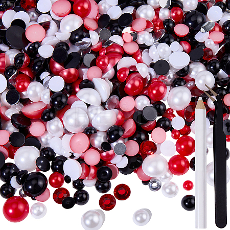 1 Box Half Round Resin & ABS Imitation Pearl Cabochons DIY-CP0012-96A-1