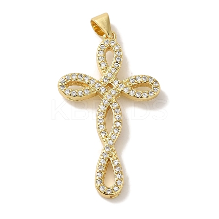 Rack Plating Brass Micro Pave Clear Cubic Zirconia Pendants KK-P267-13G-1