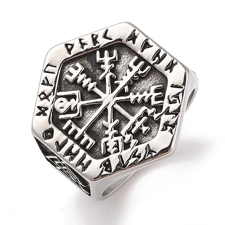 Viking 304 Stainless Steel Vegvisir Wide Finger Rings for Mens RJEW-U005-21A-01-1