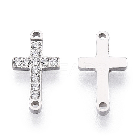 316 Surgical Stainless Steel Clear Cubic Zirconia Connector Charms STAS-ZX042-22S-1