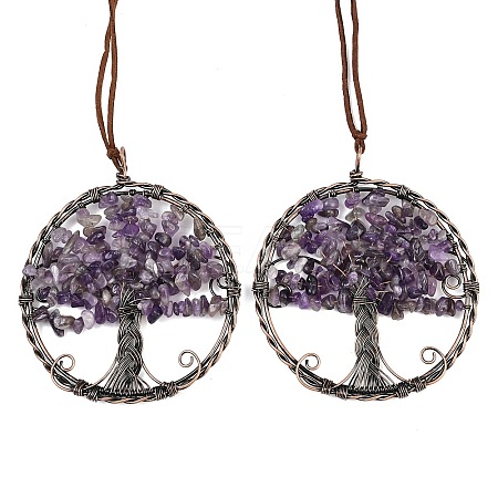 Brass & Natural Amethyst Chips Pendant Decorations HJEW-Z007-05R-09-1