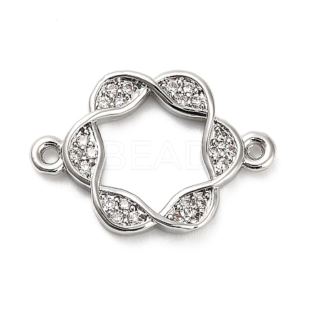 Brass Micro Pave Clear Cubic Zirconia Hollow Flower Connector Charms KK-L229-058P-1