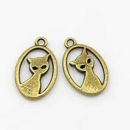 Tibetan Style Alloy Kitten Pendants TIBEP-R219-AB-FF-1