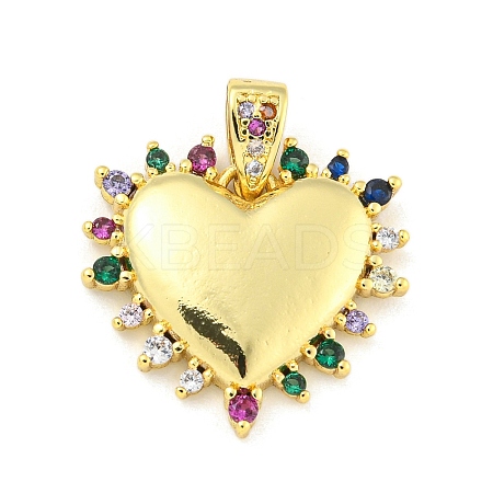 Heart Rack Plating Brass Micro Pave Colorful Cubic Zirconia Pendants KK-Z053-01G-1