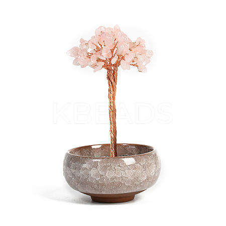 Undyed Natural Rose Quartz Chips Tree of Life Display Decorations TREE-PW0001-24A-1