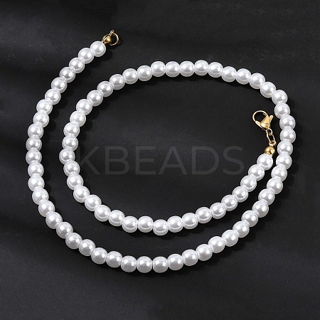 6MM White Round Plastic Pearl Beaded Necklaces for Women NJEW-L469-02G-1