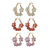 3 Pairs Flower Brass Natural Gemstone Hoop Earrings EJEW-TA00781-2