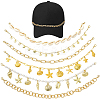 6Pcs 6 Styles Ocean Theme Cowrie Shell & Aluminum & Brass & Alloy Baseball Cap Chain HJEW-SC0002-37-1