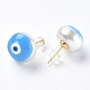 Natural Shell Evil Eye Stud Earrings with Enamel EJEW-G334-06G-2