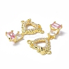 Brass Pave Clear & Pink Cubic Zirconia Connector Charms KK-P223-40G-3