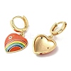 Heart with Rainbow Real 18K Gold Plated Brass Dangle Hoop Earrings EJEW-L268-042G-06-2