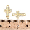 Cross Brass Micro Pave Clear Cubic Zirconia Connector Charms KK-P339-04G-3