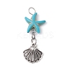 Starfish/Sea Stars Dyed Synthetic Turquoise & Alloy Shell Shape Pendants PALLOY-JF03957-01-4