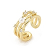 Brass Micro Pave Cubic Zirconia ABS Imitation Pearl Cuff Rings RJEW-D307-02G-B-2