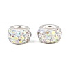 Polymer Clay Rhinestone European Large Hole Beads with Silver Color Plated Brass Cores FPDL-R002-15-4