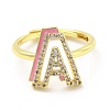 Mixed Color Enamel Initial Letter Adjustable Ring with Clear Cubic Zirconia RJEW-P045-01G-A-2