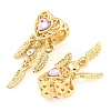Rack Plating Alloy Pave Light Padparadscha Rhinestone Heart with Feather European Dangle Charms FIND-B034-19G-01-2