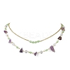 Natural Amethyst Chip & Glass & 304 Stainless Steel Handmade Link Chain Double Layer Necklaces for Women NJEW-JN05363-02-2