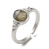 Natural Mixed Gemstone Oval Open Cuff Rings RJEW-M155-07P-5
