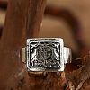 Rectangle with Bird & Flower Pattern Alloy Finger Rings FS-WGF2270-01-2