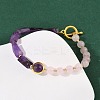Natural Rose Quartz & Natural Amethyst & Brass Round & Prism Beaded Bracelets for Women BJEW-G752-01G-06-2
