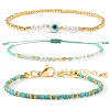 3Pcs 3 Styles Brass & Glass & Natural Green Aventurine Beaded Braclet Set WN5918-2-6