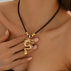 Alloy Dragon Pendant Twisted Round Black Waxed Cord Necklaces for Women Men WG93199-01-2
