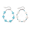 2Pcs 2 Colors Synthetic Turquoise & Non-magnetic Hematite Beaded Bracelets for Women BJEW-JB12222-2