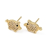 Brass Micro Pave Clear Cubic Zirconia Pig Stud Earrings EJEW-F400-07G-4