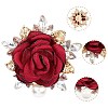 Cloth Rose with Crystal Rhinestone Brooch Pin JEWB-WH0028-12LG-6