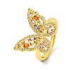 Butterfly Brass Micro Pave Cubic Zirconia Adjustable Rings for Women RJEW-U003-27A-G-1