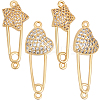 6Pcs 2 Styles Brass Micro Pave Cubic Zirconia Connector Charms KK-BBC0005-56-1
