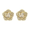 Flower Brass Micro Pave Clear Cubic Zirconia Stud Earrings EJEW-M082-19G-3