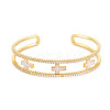 Clear Cubic Zirconia Cross Open Cuff Bangle with Enamel BJEW-S141-025-1