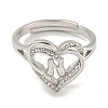 Heart with Letter Rack Plating Brass Micro Pave Clear Cubic Zirconia Adjustable Rings for Women RJEW-I105-01P-N-2