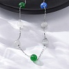 304 Stainless Steel Cat Eye Round Beads Handmade Chain Necklaces for Women NJEW-C073-01P-07-3