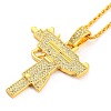 Clear Cubic Zirconia Gun Shape Pendant Necklace with Alloy Rope Chains LS-NJEW-E101-04G-1