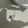 925 Sterling Silver Pave Clear Cubic Zirconia Square Pendant Necklaces NJEW-G172-02P-1
