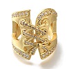 Rack Plating Shoelace Shape Brass Clear Cubic Zirconia Wide Open Cuff Rings RJEW-S411-14G-2