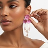 Alloy Glass Flower Stud Dangle Earringsl WG533F3-01-1