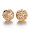 CZ Brass Micro Pave Grade AAA Clear Color Cubic Zirconia Round Beads KK-O065-10mm-05G-NR-1
