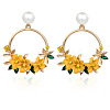 Ring with Flower Alloy & Rhinestone & Polymer Clay Stud Dangle Earrings FS-WGDD86E-01-1